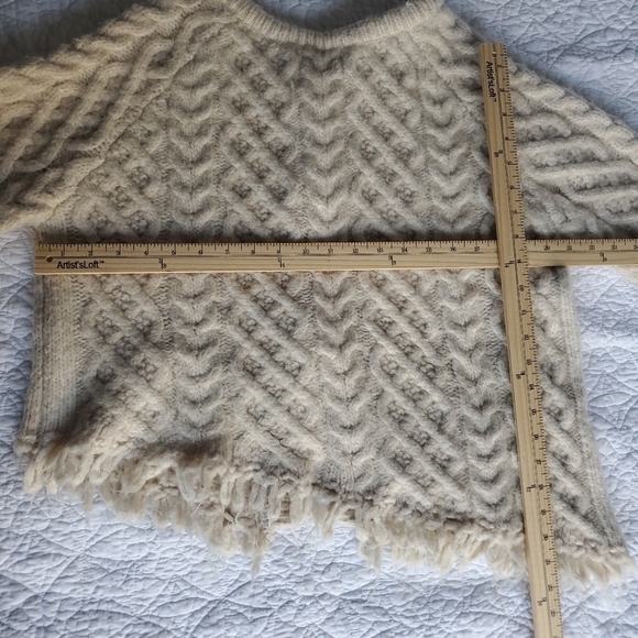 Zara Ecru Chunky Wool Blend Asymmetrical Knit Buttoned Frayed Hem Sweater - Picture 7 of 16
